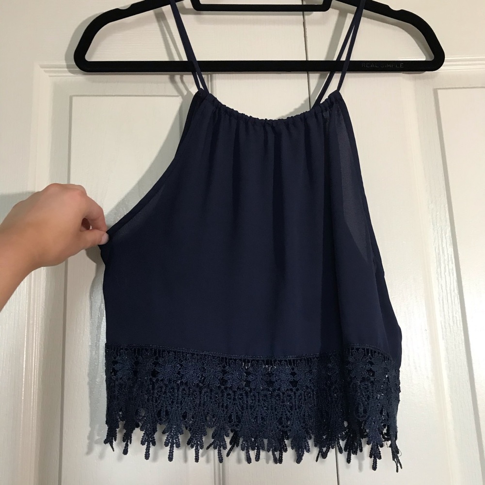 Staring at Stars blue lace trim crop top